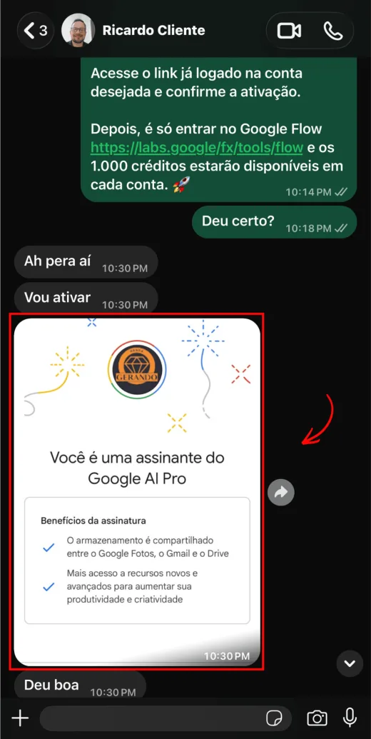 Cliente com o plano Google AI Pro ativado